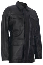Mens Black Leather Safari Jacket-Porto