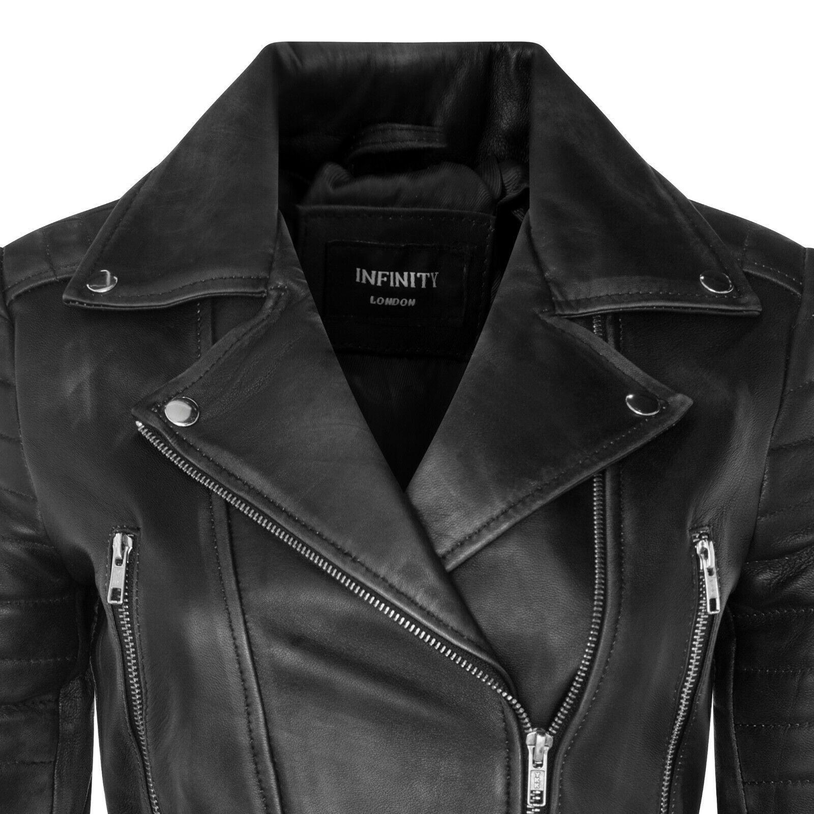Womens Cropped Brando Leather Biker Jacket-Damascus