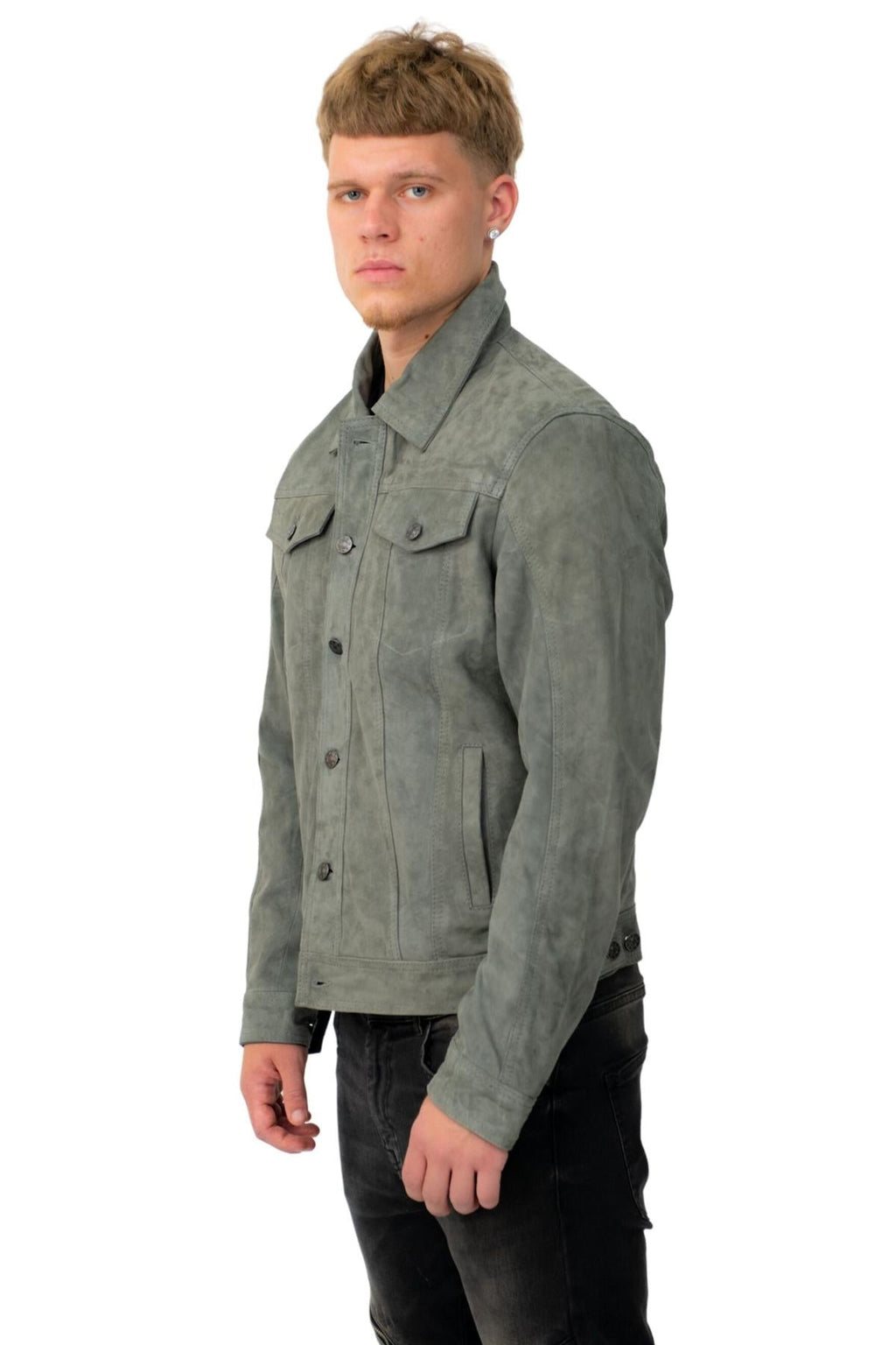 Mens Goat Suede Leather Jeans Jacket-Adelaide