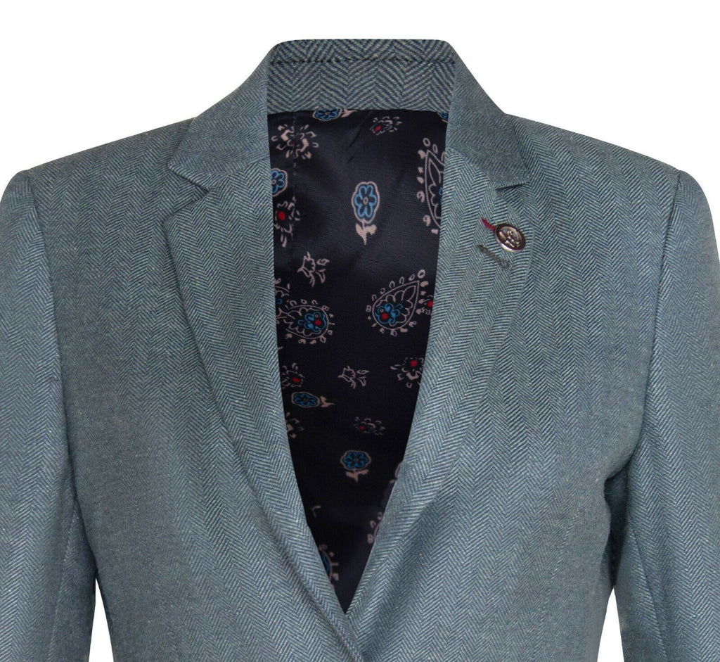 Womens Tweed Herringbone Green Wool 1920s Blazer