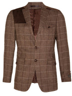 Mens Wool Tweed Shooting Check Hunting Herringbone Blazer Oak Elbow Patch Jacket
