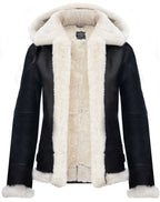 Womens Hooded Sheepskin Flying Leather Jacket-Palermo