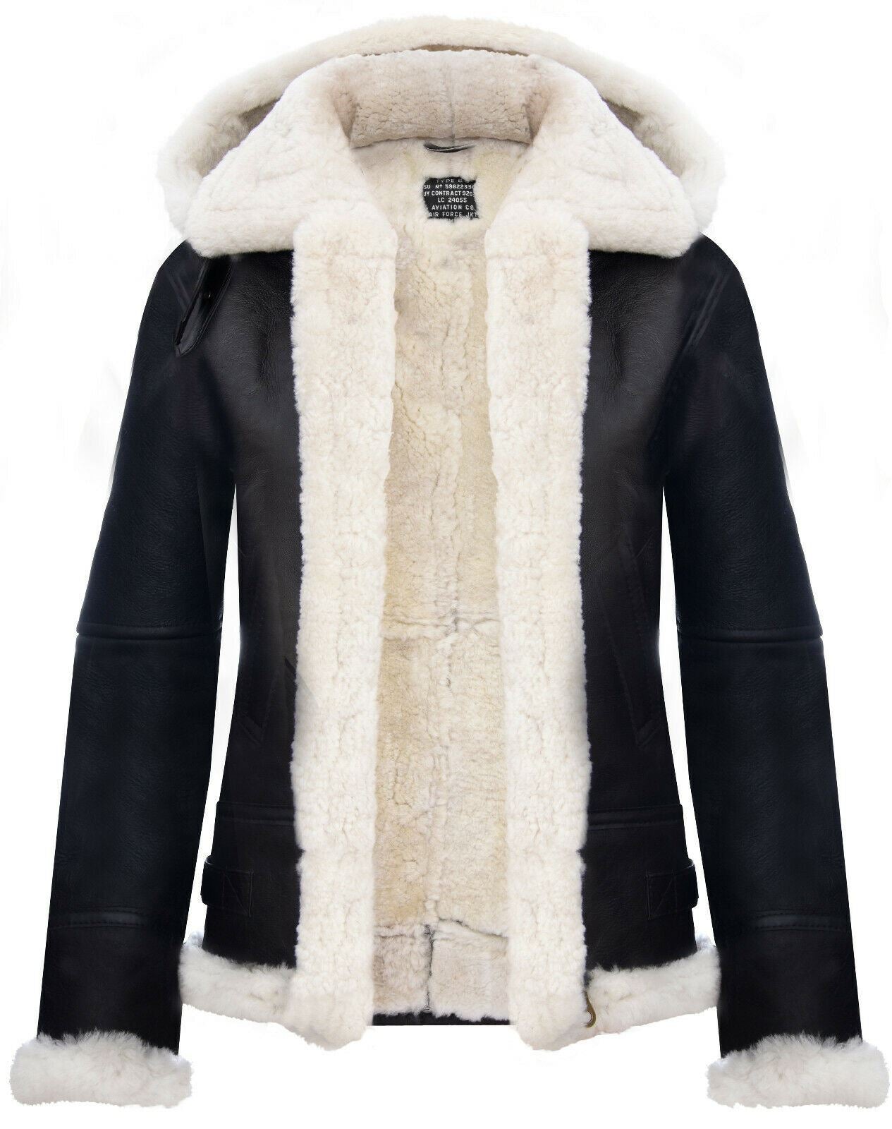 Womens Hooded Sheepskin Flying Leather Jacket-Palermo