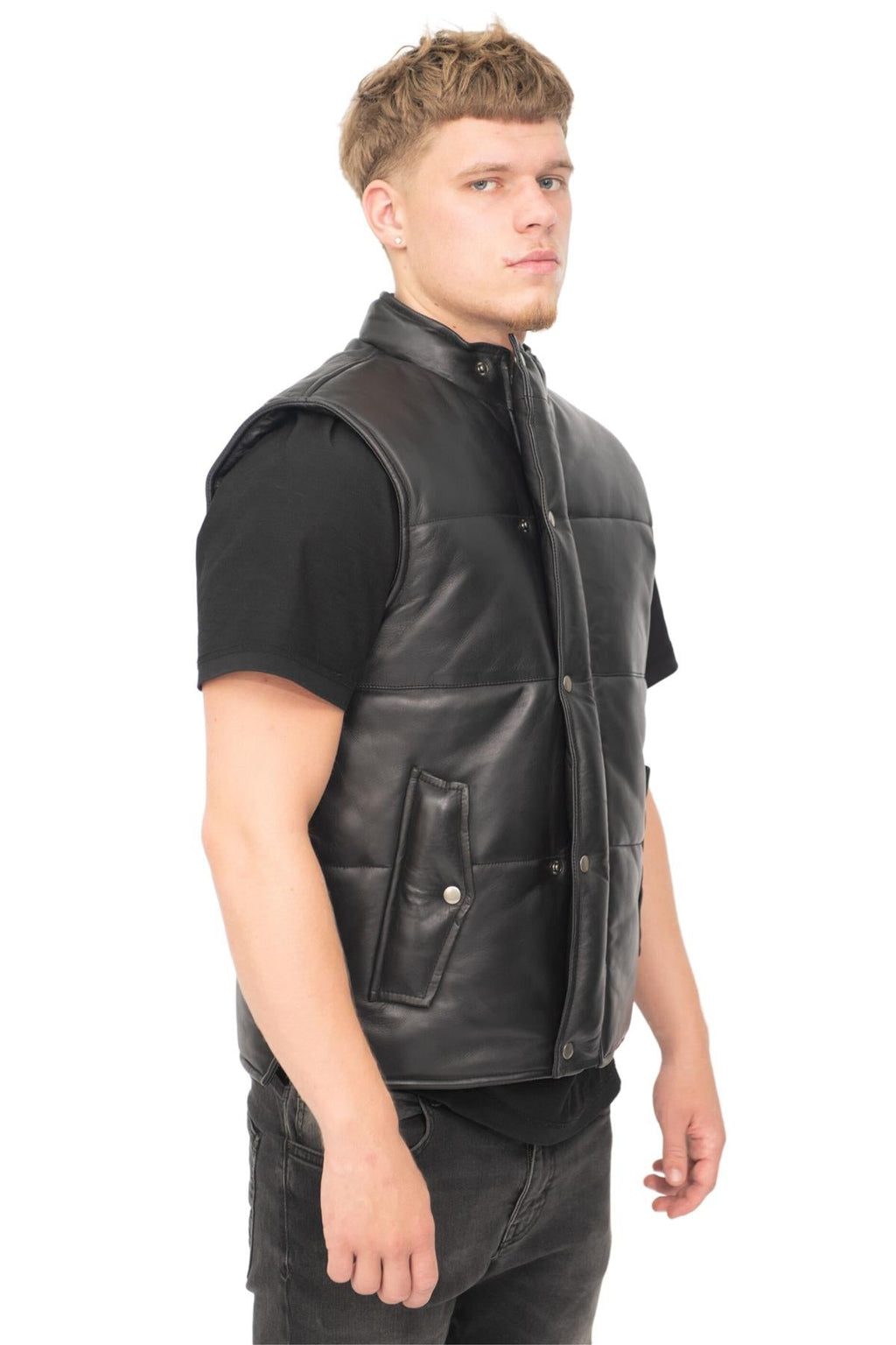 Mens Classic Leather Puffer Waistcoat-Nottingham
