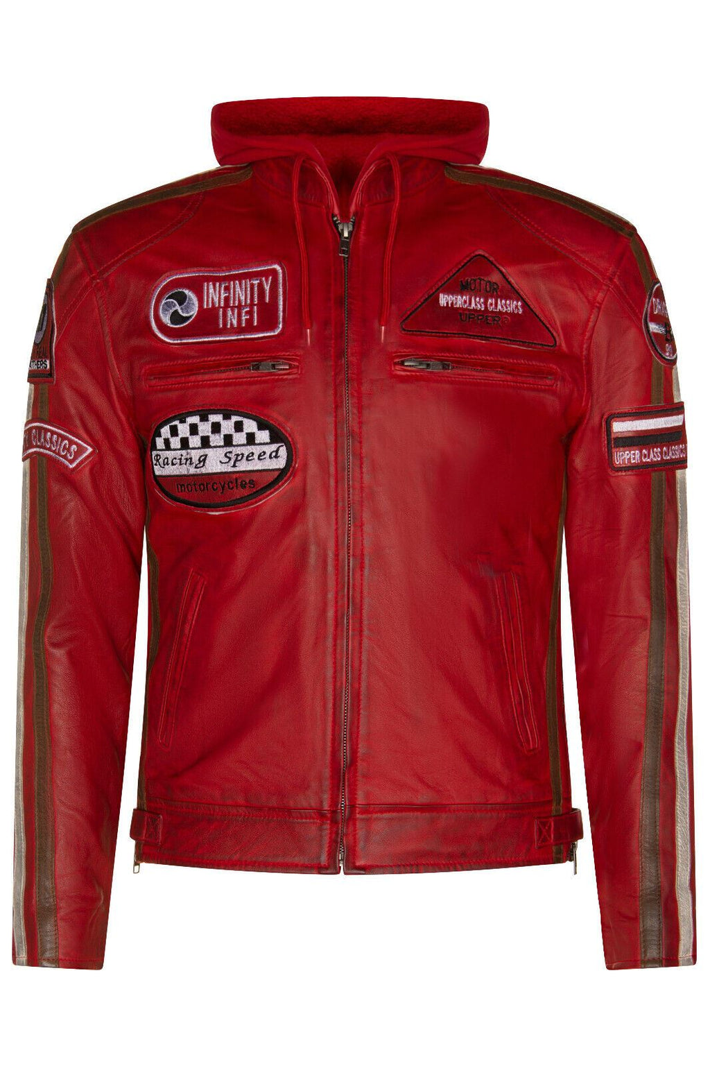 Mens Racing Hooded Leather Biker Jacket-Detroit