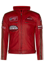 Mens Racing Hooded Leather Biker Jacket-Detroit