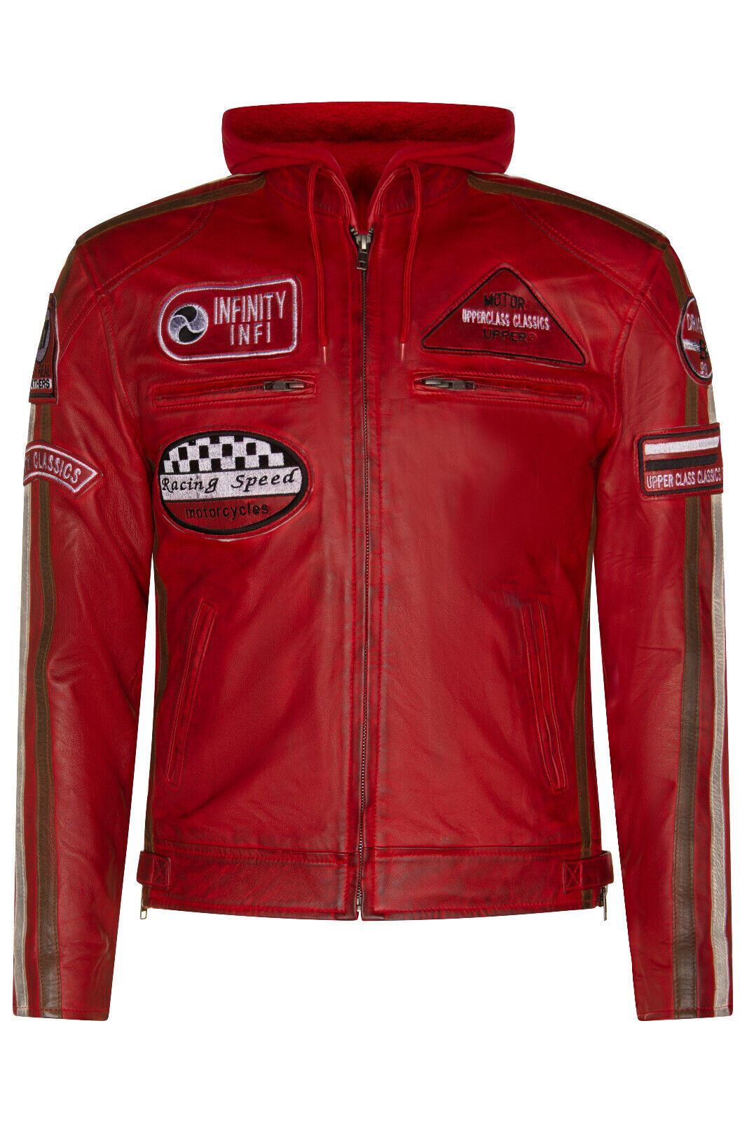 Mens Racing Hooded Leather Biker Jacket-Detroit