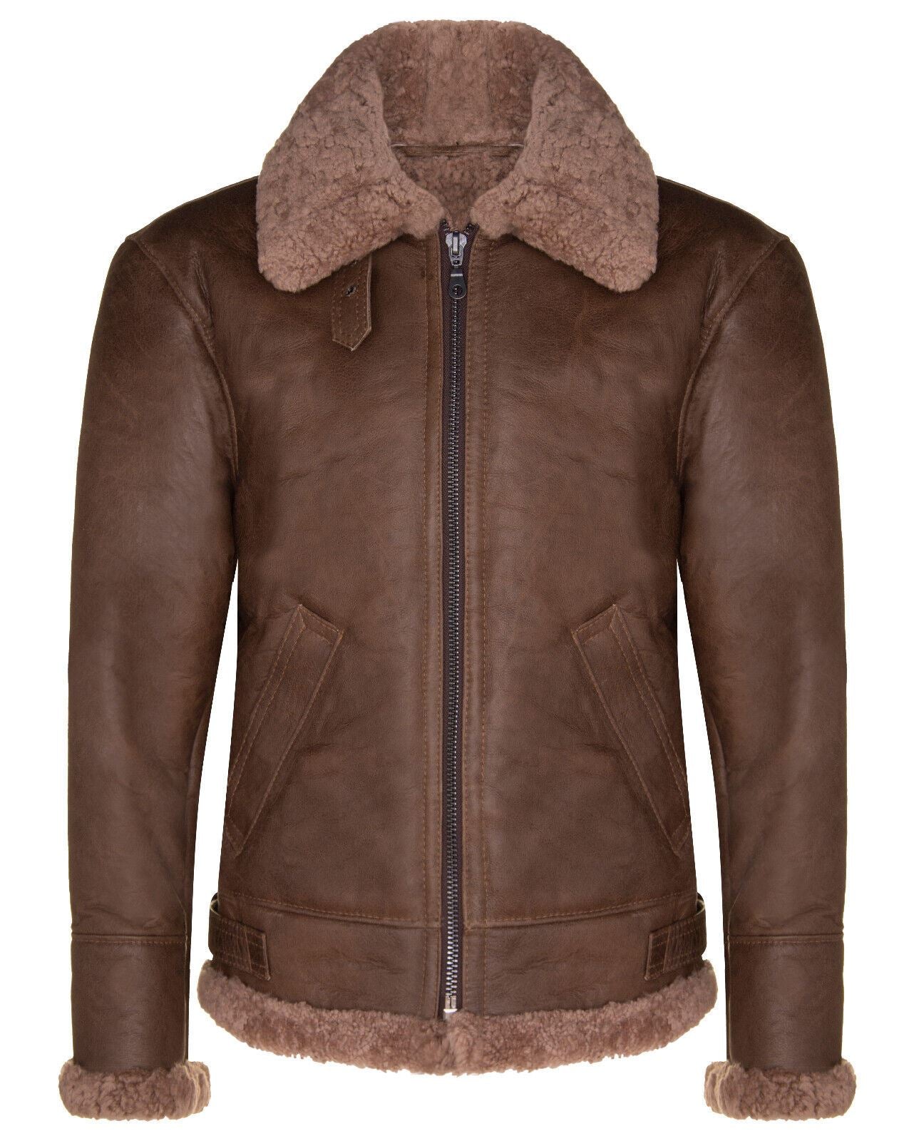 Mens B3 WW2 Sheepskin Leather Flying Aviator Jacket-Houston