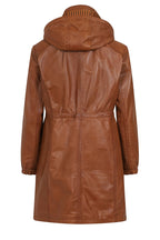 Women's ¾ Length Tan Leather Duffle Coat - 'BECKY'