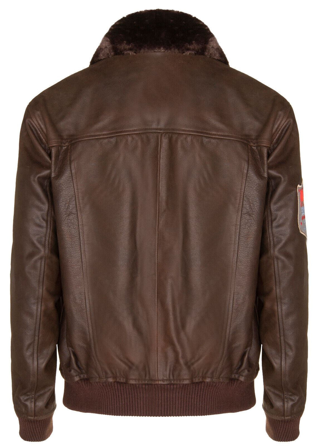 Mens Brown Leather Fur Collar US Aviator Bomber Jacket