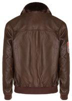 Mens Brown Leather Fur Collar US Aviator Bomber Jacket