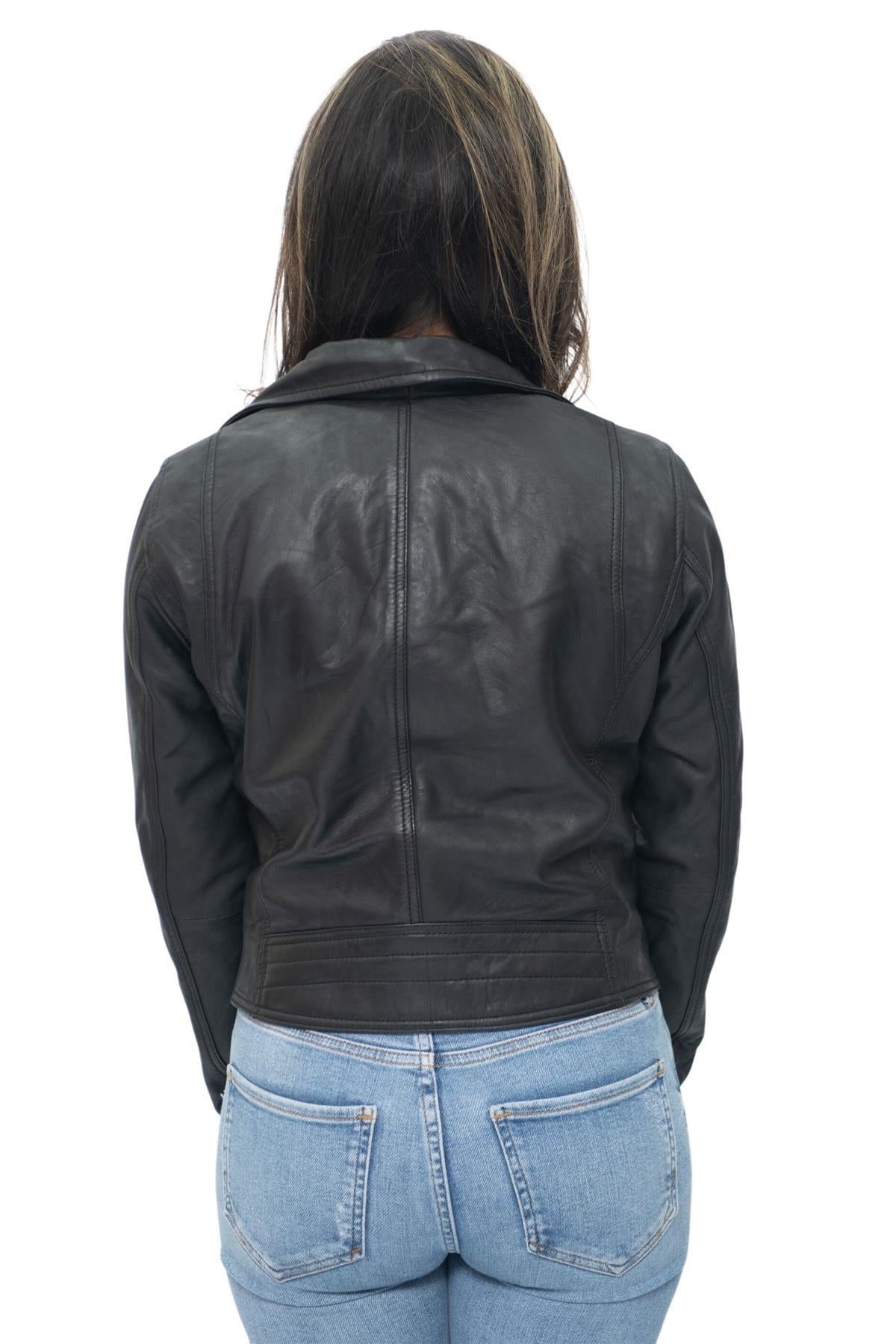Womens Leather Classic Biker Brando Jacket-Baku
