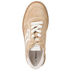 Tamaris Womens Beige White Leather Fashion Stripe Lace Up Sneakers