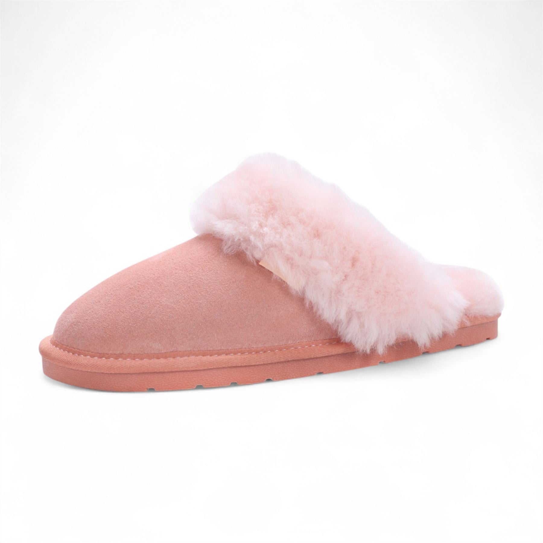 Women's Genuine Sheepskin Pink Suede Mule Winter Slippers - Luna