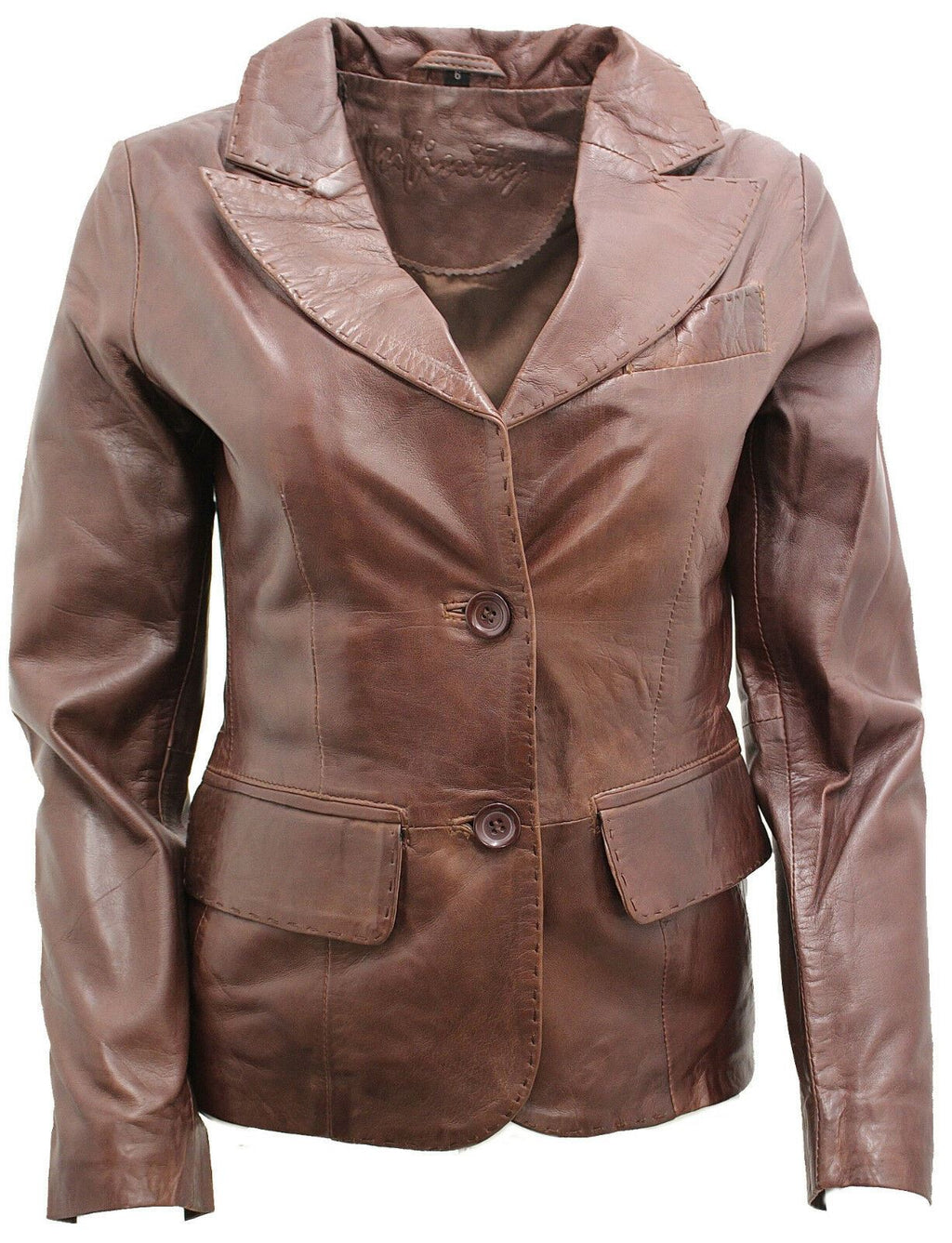 Womens 2 Button Leather Blazer Jacket-Newport