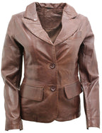 Womens 2 Button Leather Blazer Jacket-Newport
