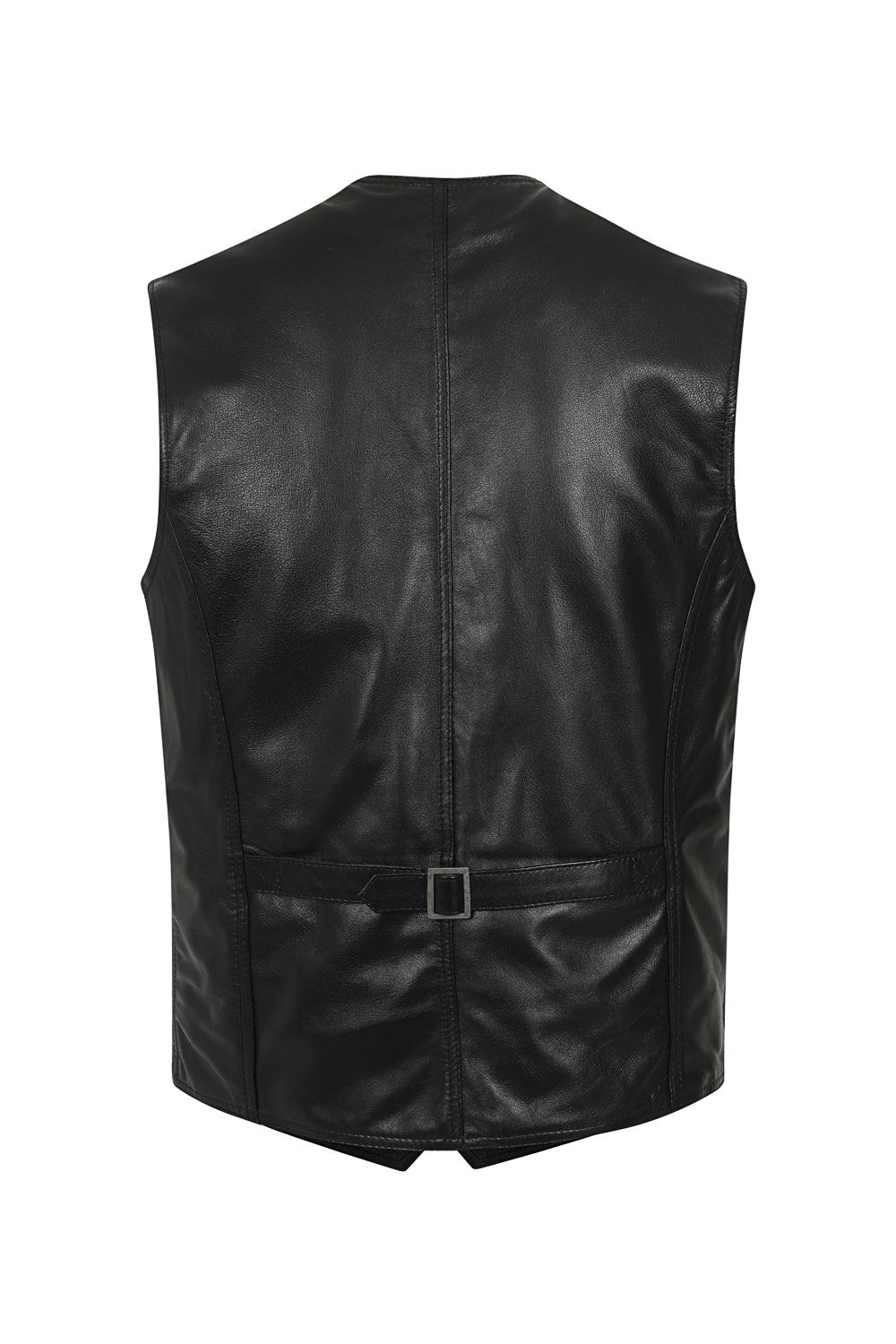 Men's Premium Lamb Nappa Leather Waistcoat TEDDY - Black Classic