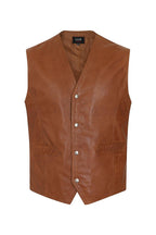 Men's Classic Tan Leather Waistcoat 'TEDDY' - Genuine Lamb Nappa