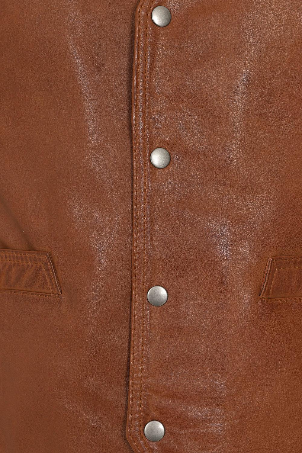 Men's Classic Tan Leather Waistcoat 'TEDDY' - Genuine Lamb Nappa