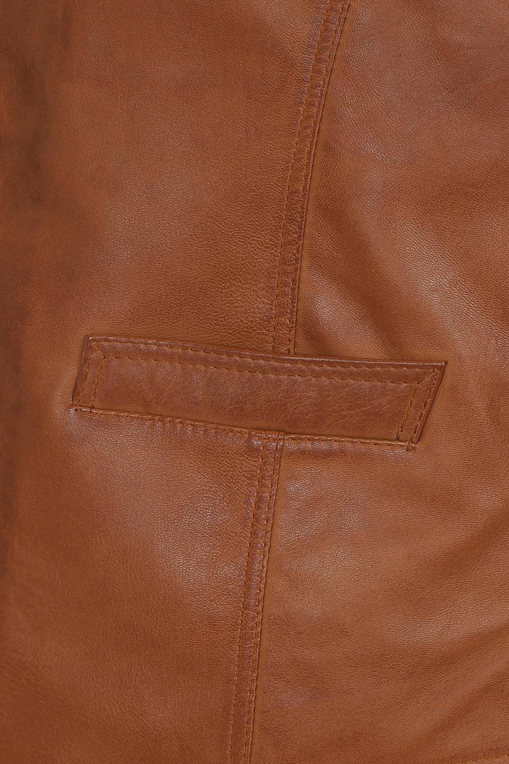 Men's Classic Tan Leather Waistcoat 'TEDDY' - Genuine Lamb Nappa