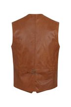 Men's Classic Tan Leather Waistcoat 'TEDDY' - Genuine Lamb Nappa