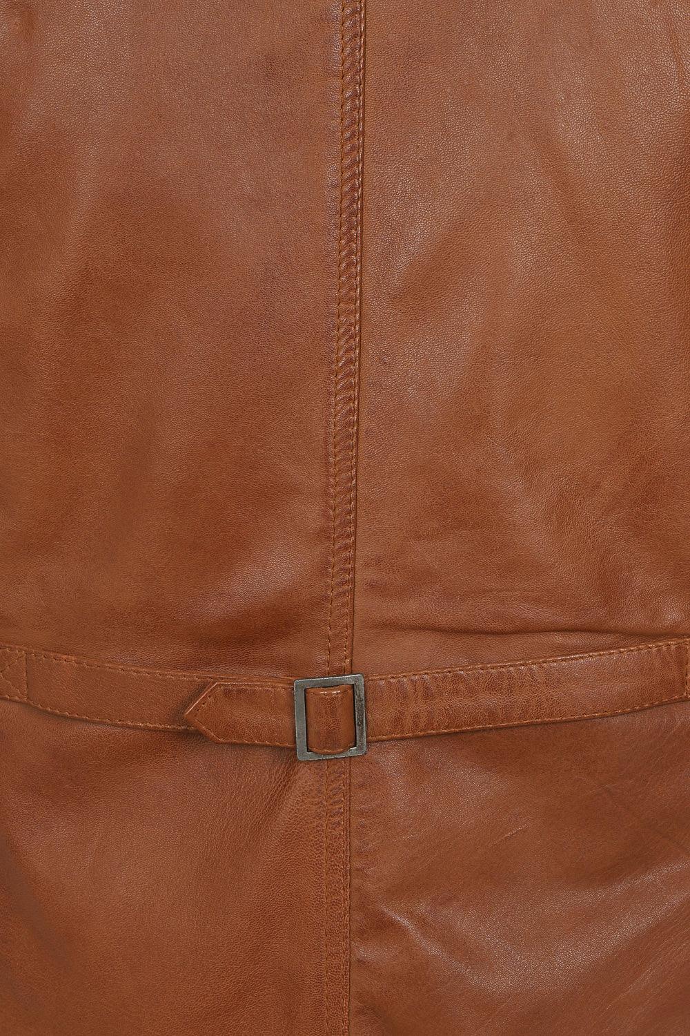 Men's Classic Tan Leather Waistcoat 'TEDDY' - Genuine Lamb Nappa
