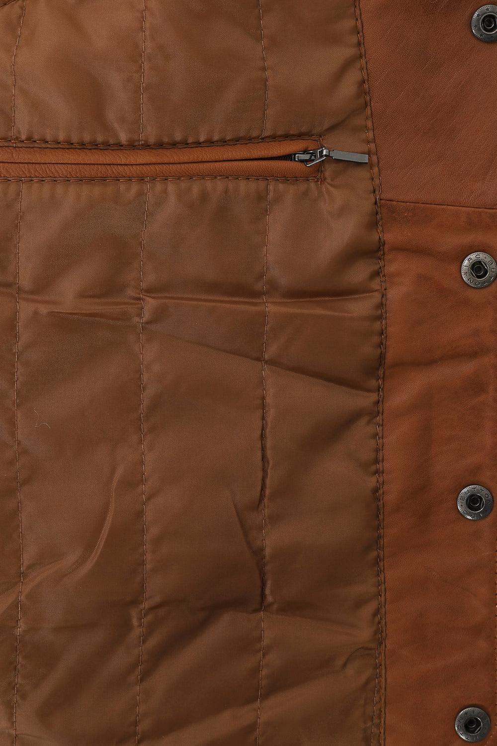 Men's Classic Tan Leather Waistcoat 'TEDDY' - Genuine Lamb Nappa