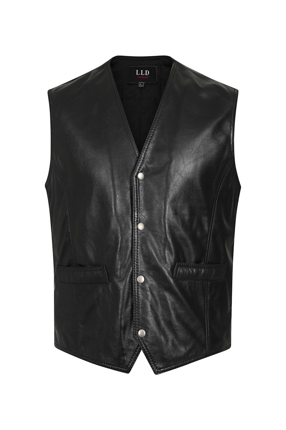 Men's Premium Lamb Nappa Leather Waistcoat TEDDY - Black Classic