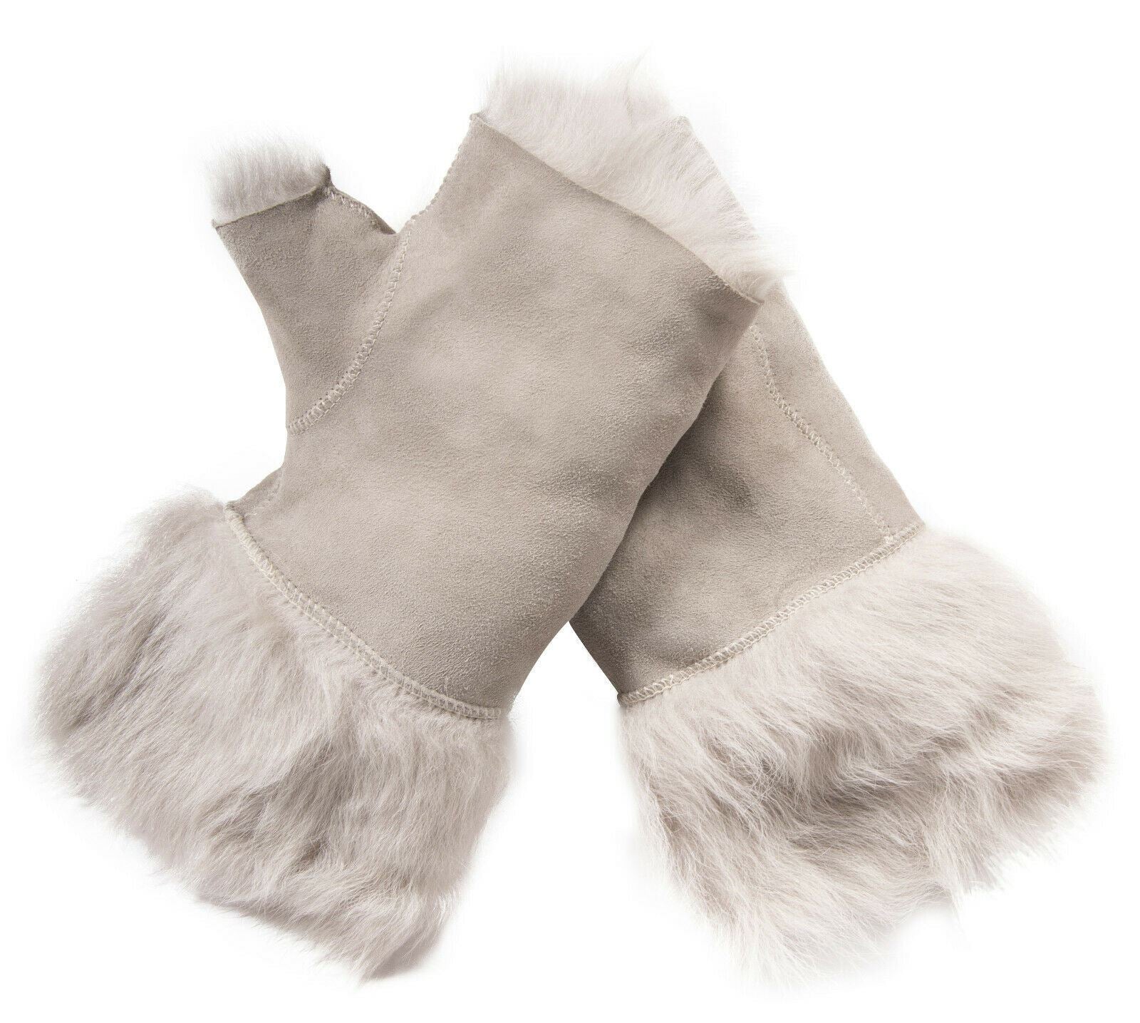 Womens Shearling  Mittens Fingerless Cuffs Toscana Suede Sheepskin Fur