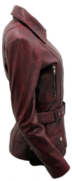 Womens Long Leather Biker Jacket-Quito