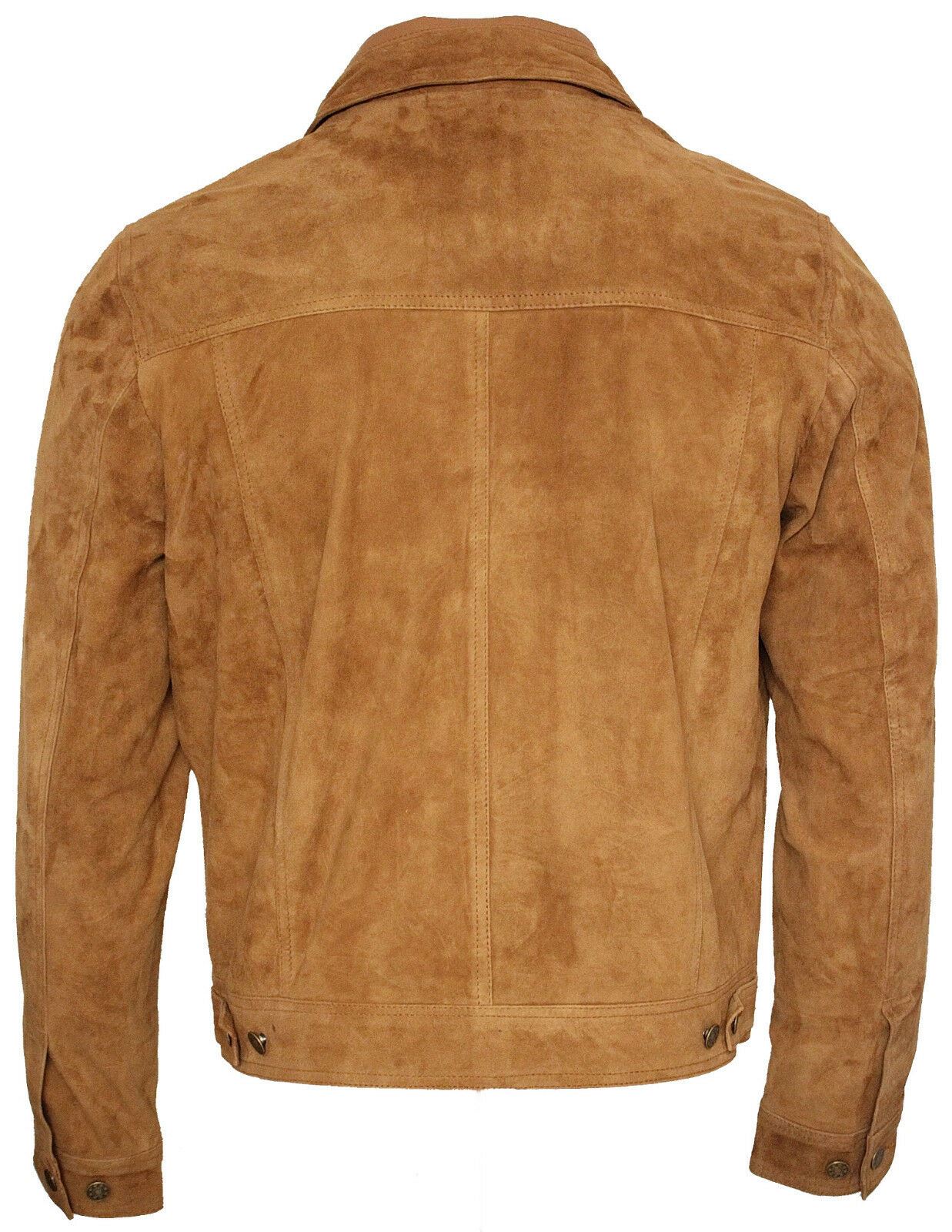 Mens Goat Suede Leather Trucker Jacket-Taraz