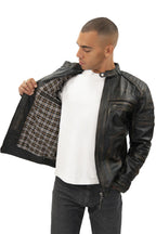 Men's Vintage Black Leather Biker Jacket-Naples