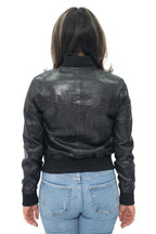 Womens MA-1 Leather Bomber Jacket-Abbotsford