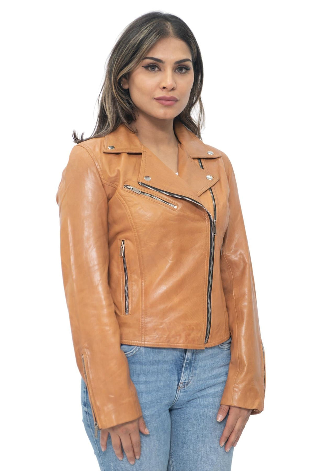 Womens Leather Classic Biker Brando Jacket-Baku