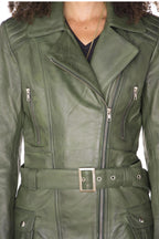Womens Long Leather Biker Jacket-Quito