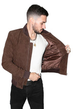 Mens Retro Goat Suede Varsity Leather Bomber Jacket-Athens