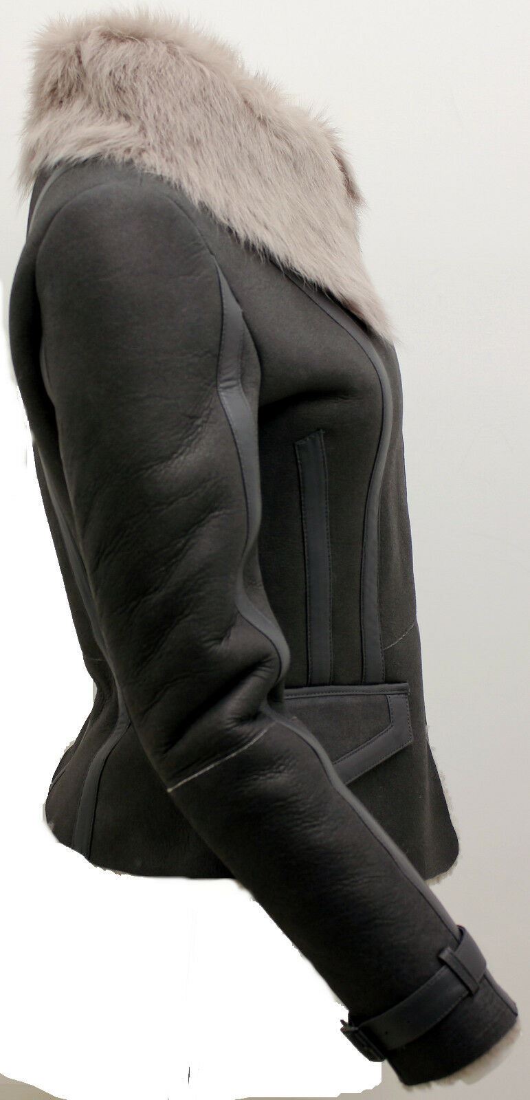 Womens Grey Toscana Shearling Flying Jacket-Teresina