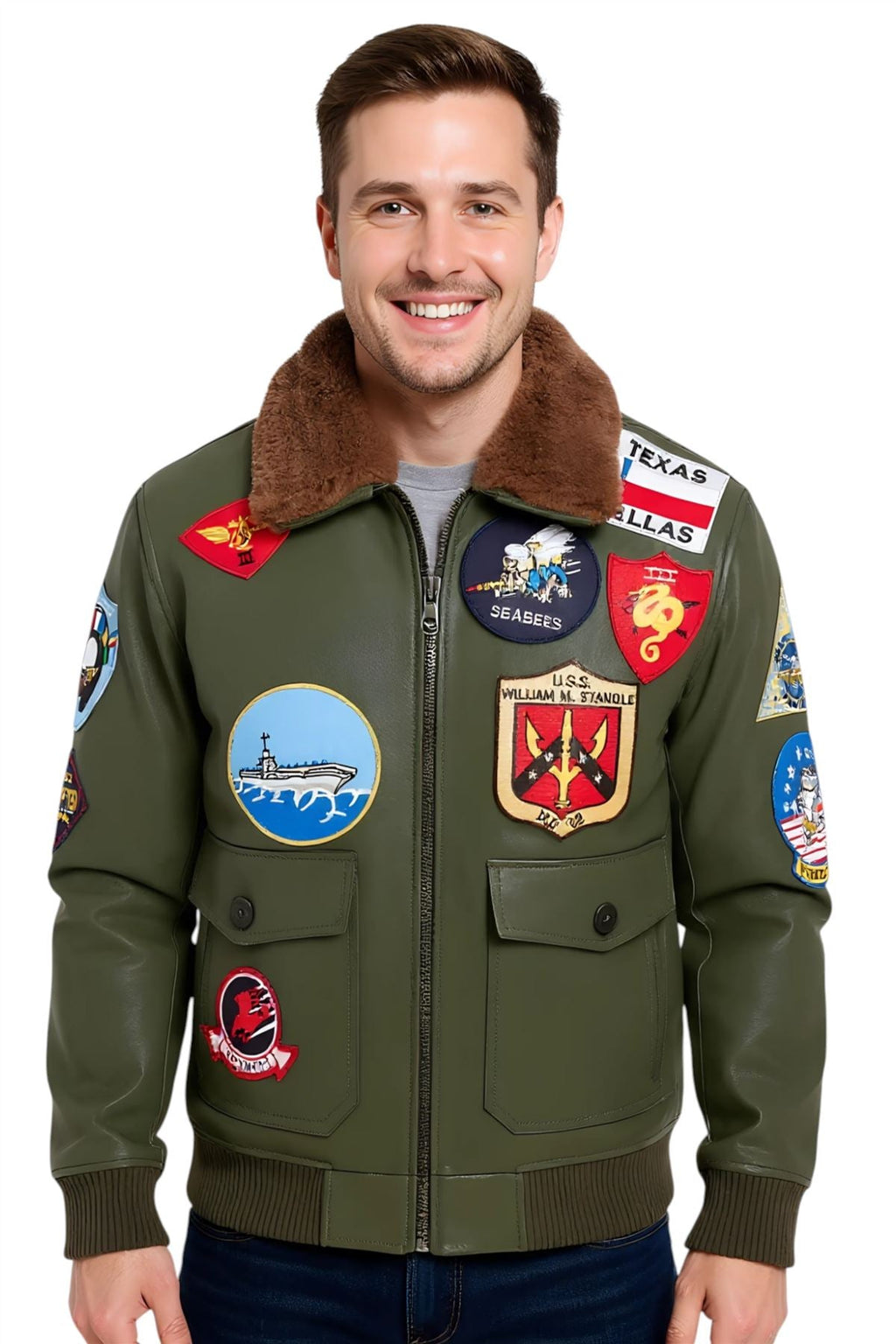 Mens Top Gun A2 Leather Bomber Jacket-San Diego