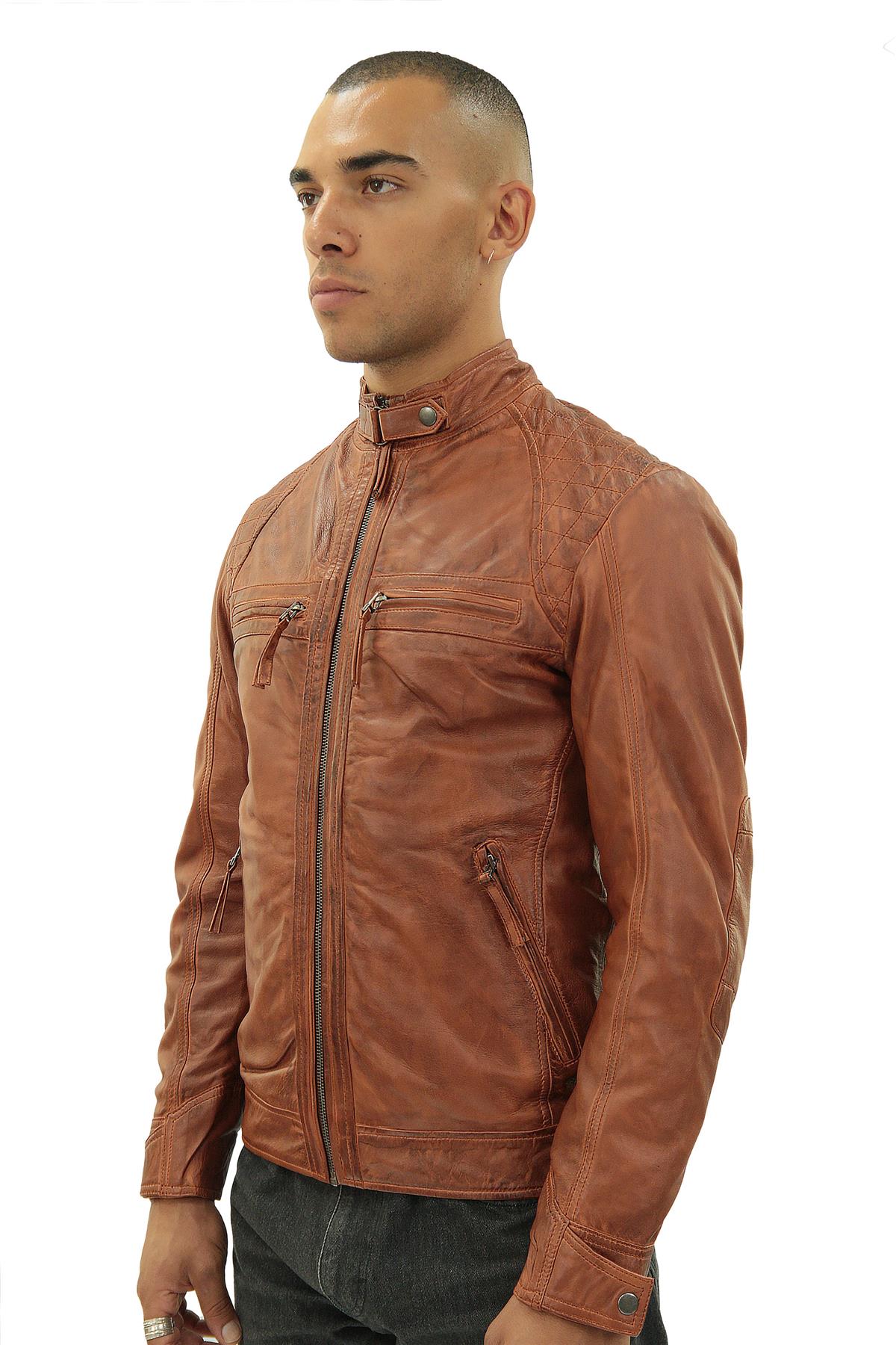 Men's Vintage Leather Quilted Biker Jacket-Monaco
