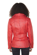 Womens Long Leather Biker Jacket-Quito