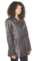 Womens Leather Long Biker Jacket-Muscat