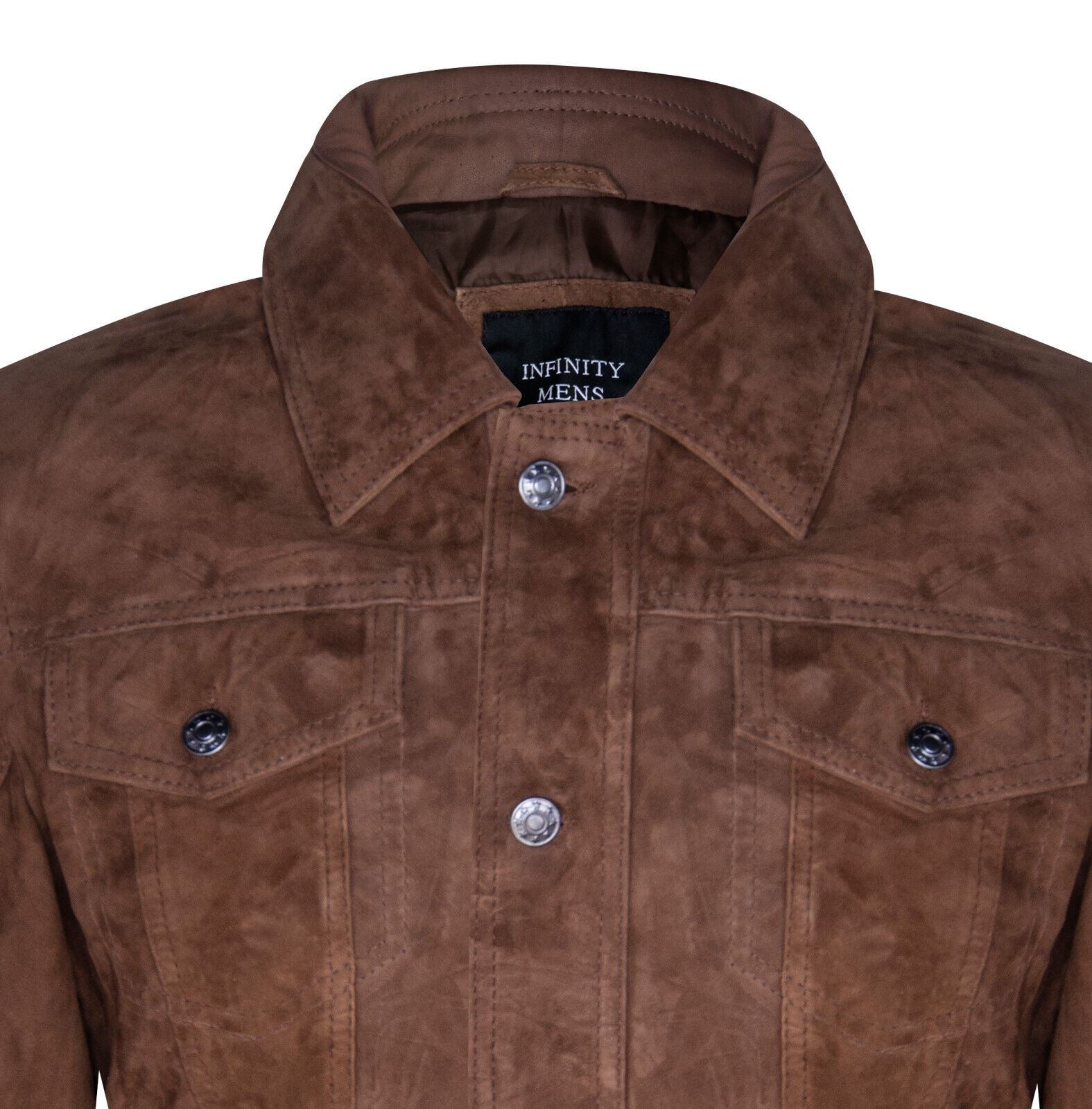 Mens Suede Trucker Shirt Denim Leather Jacket