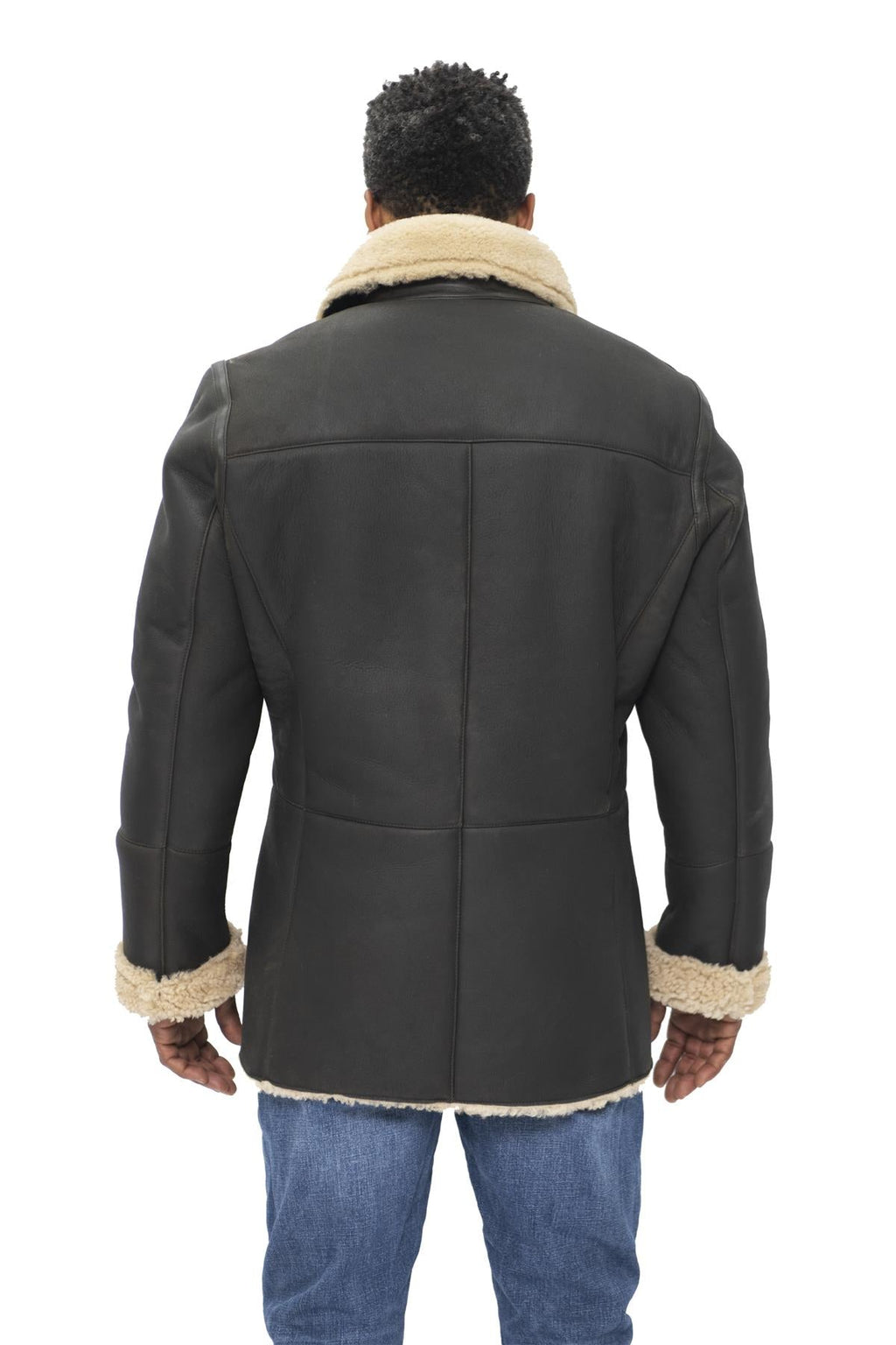 Mens Double Breasted Shearling Sheepskin Pea Coat-Valencia