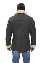 Mens Double Breasted Shearling Sheepskin Pea Coat-Valencia