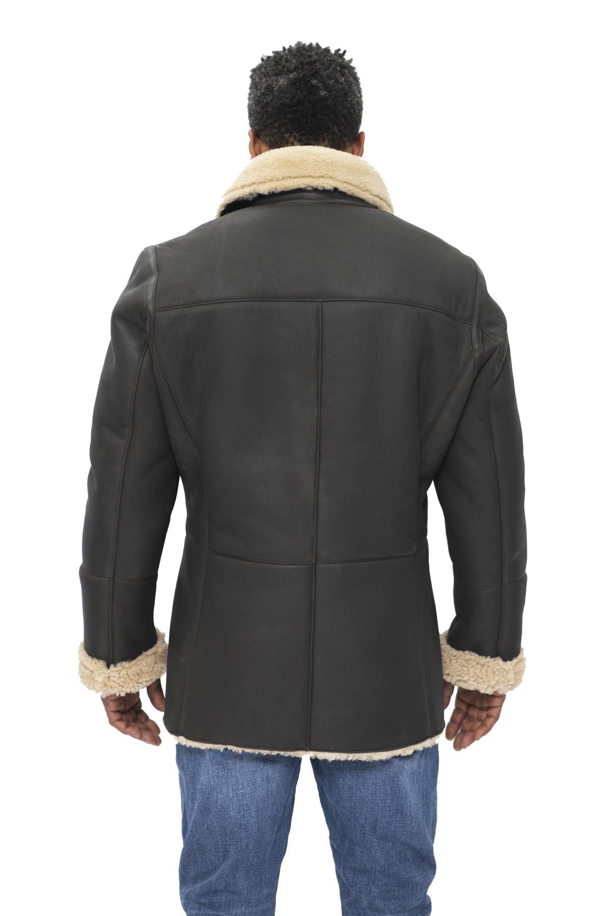 Mens Double Breasted Shearling Sheepskin Pea Coat-Valencia