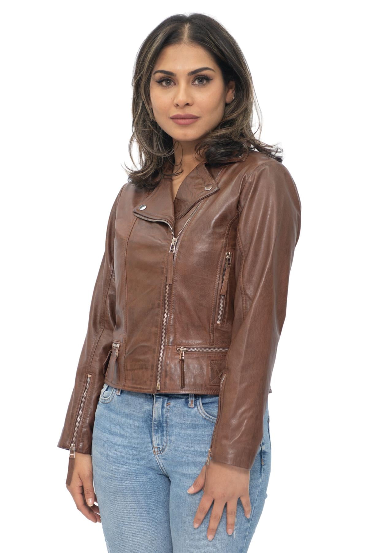 Womens Leather Biker Jacket-Stockholm