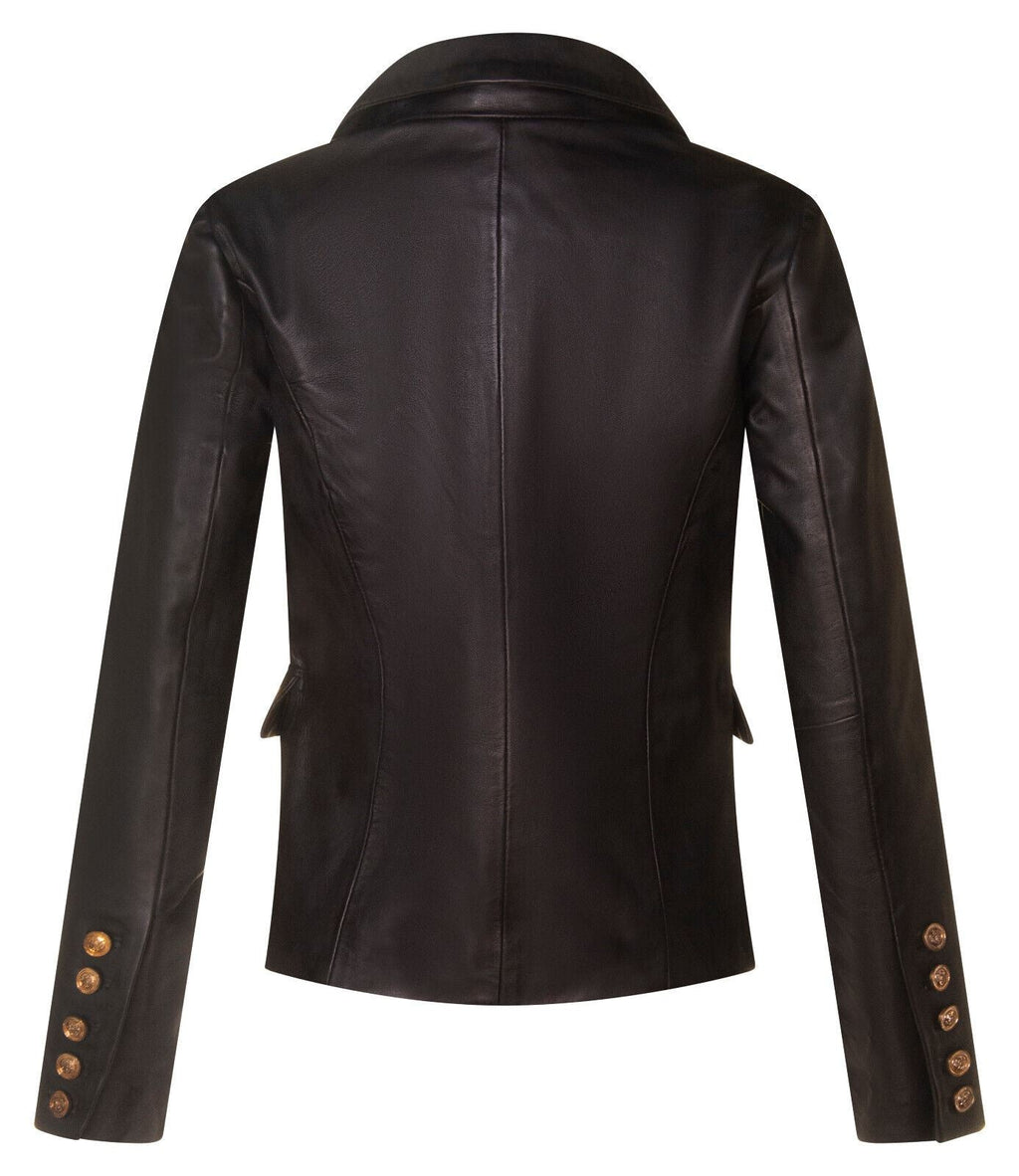 Womens Leather Military Blazer Jacket-Aalborg