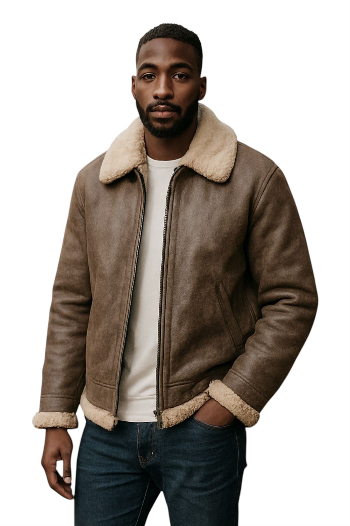 Mens B3 WW2 Sheepskin Leather Flying Aviator Jacket-Houston