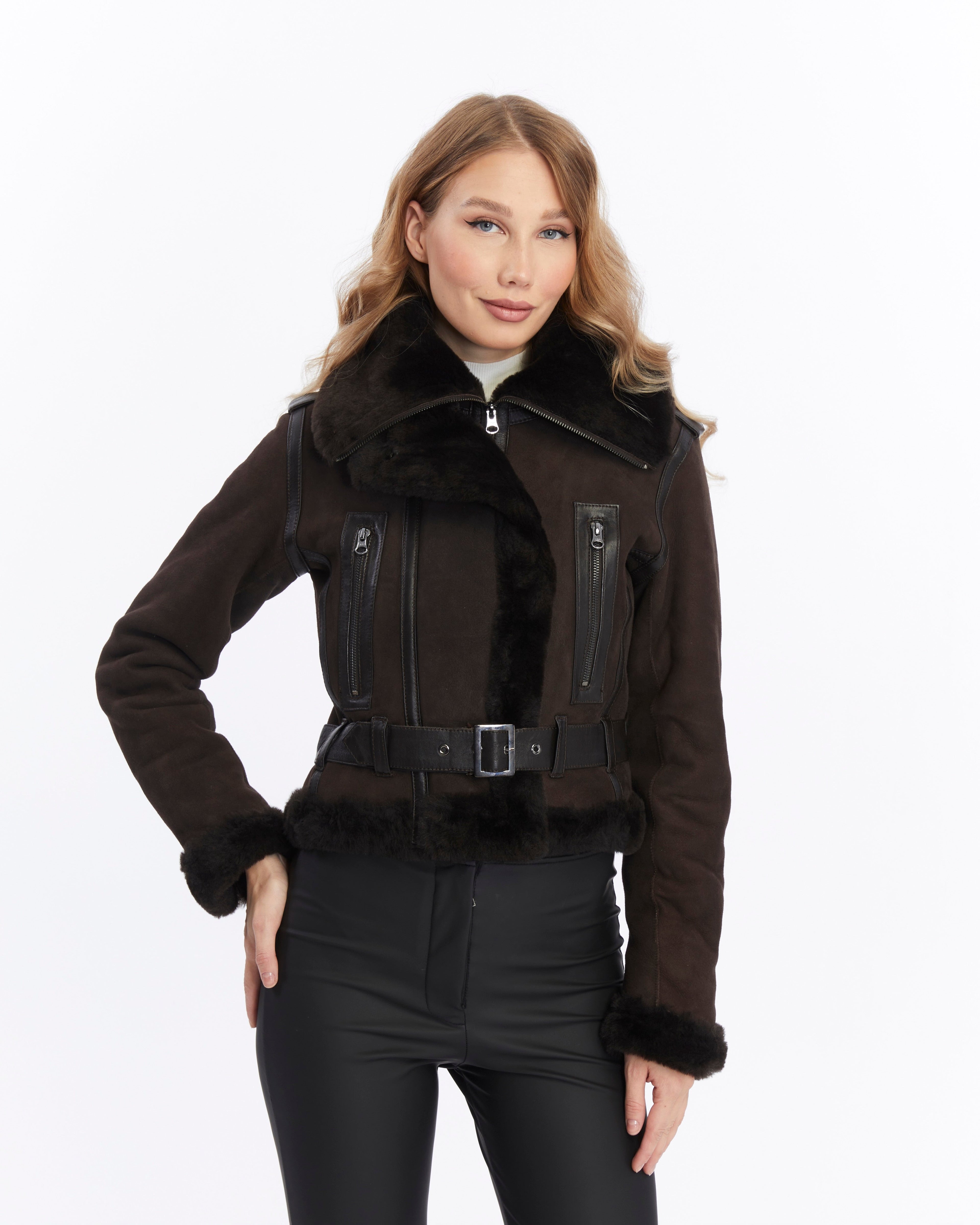 Women's Shearling Jacket, Brown
