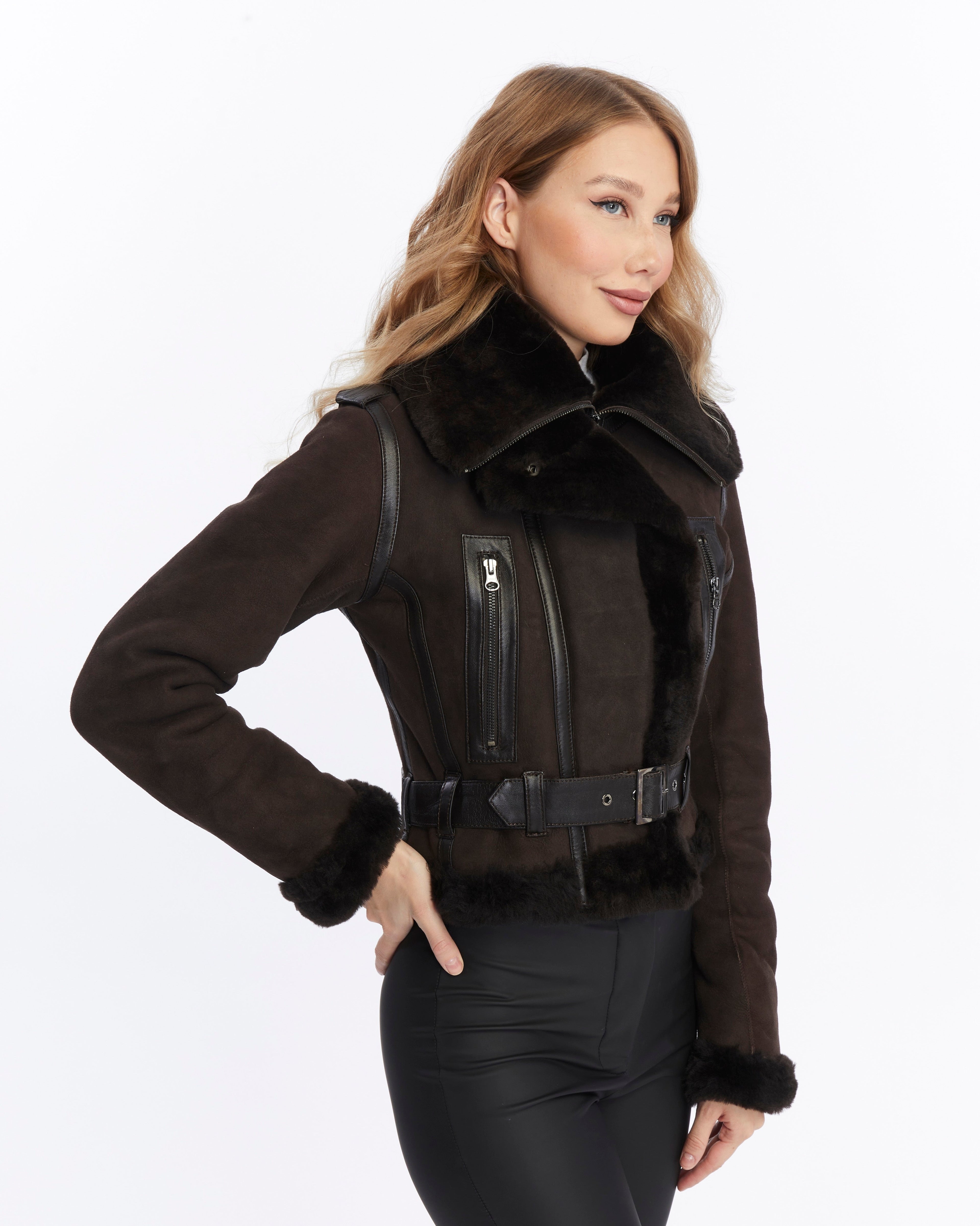 Women's Shearling Jacket, Brown